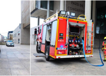 Un simulacro de incendio pone a prueba a los bomberos en el Auditorio Mar de Vigo