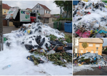 Un camión de basura vuelca su carga tras detectar un incendio