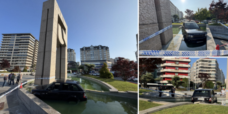 Un conductor sufre una indisposición y el vehículo acaba en una fuente de Vigo