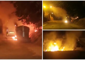 Una furgoneta arde de madrugada en Vigo y se extiende a un colector y a una zona de matorral