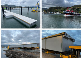 Un transporte gigantesco de hormigón para la nueva estructura marina que emerge en la ría de Vigo
