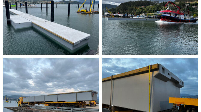 Un transporte gigantesco de hormigón para la nueva estructura marina que emerge en la ría de Vigo
