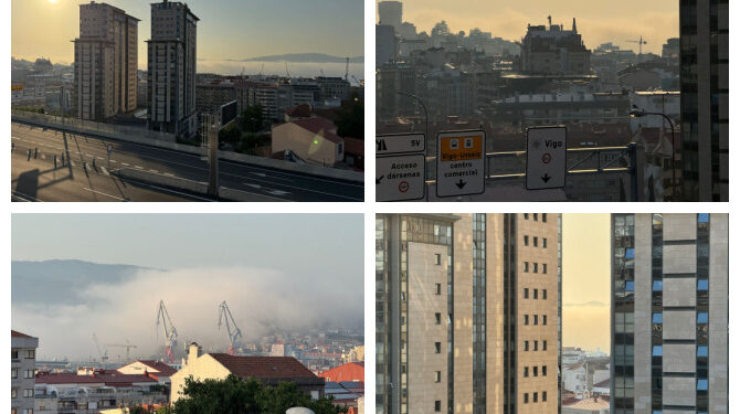 VÍDEO | Las nieblas moderan el calor en las Rías: así entra el manto blanco en las calles de Vigo