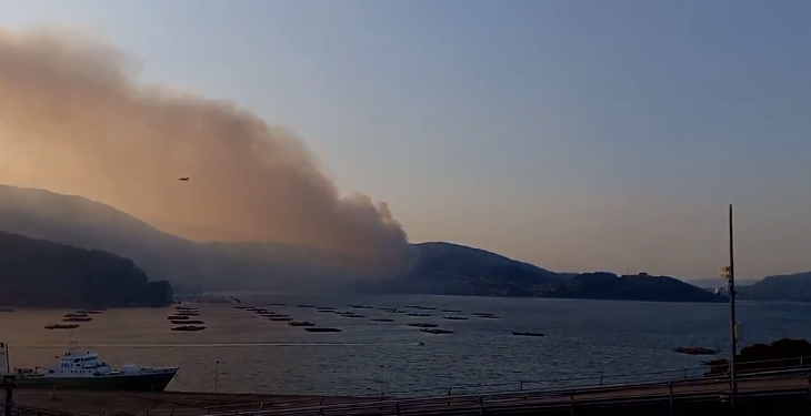 Los efectivos tratan de acotar el incendio forestal de Vilaboa para proteger las viviendas