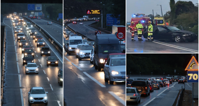 Monumental atasco (de nuevo) en la A55 en Mos y jornada con accidentes en Vigo y A Cañiza