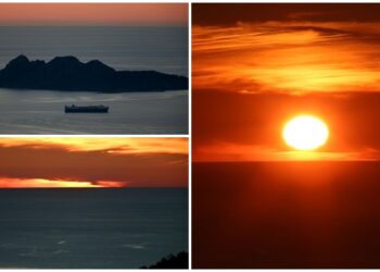 Vigo despide su primer lunes de horario invernal con una sublime puesta de sol