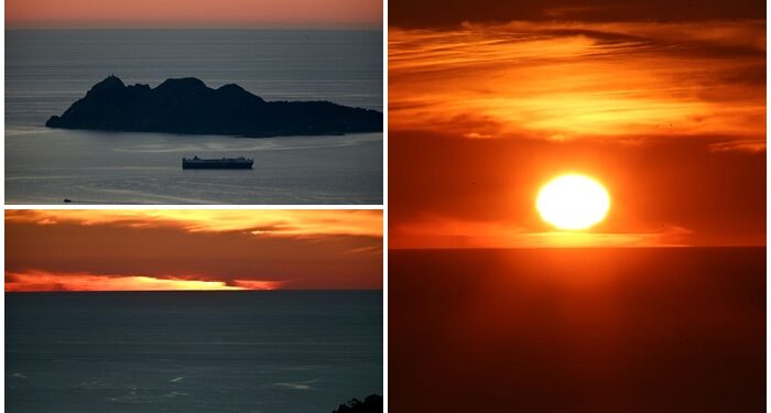 Vigo despide su primer lunes de horario invernal con una sublime puesta de sol