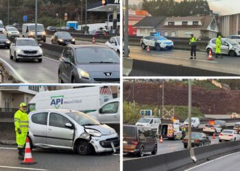 Primer contratiempo de la semana en la A-55: un accidente en Puxeiros causa largas retenciones