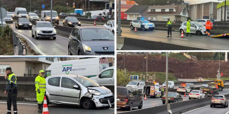 Primer contratiempo de la semana en la A-55: un accidente en Puxeiros causa largas retenciones