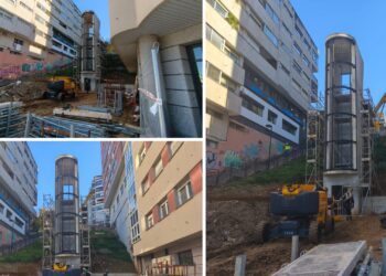 La estructura de un nuevo ascensor avanza con la colocación de su pasarela