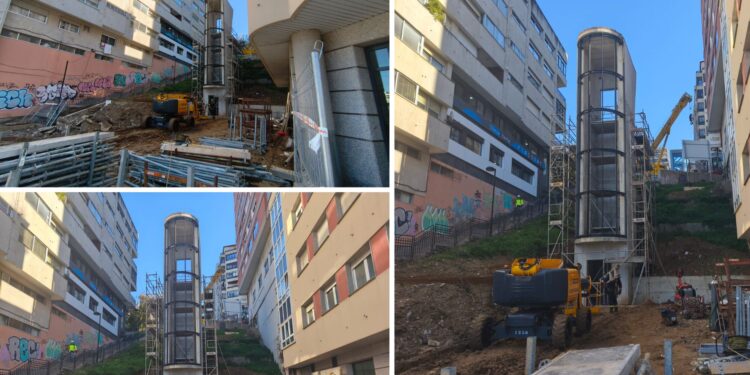 La estructura de un nuevo ascensor avanza con la colocación de su pasarela