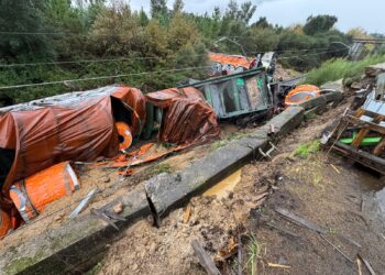 Retirar el tren descarrilado en As Neves: una labor «compleja» en un lugar de «difícil acceso» que impide «estimar plazos»