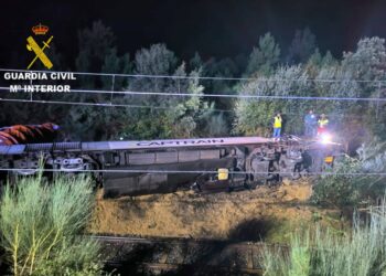 Herido leve el maquinista del tren de mercancías descarrilado en As Neves, que pudo salir por su propio pie