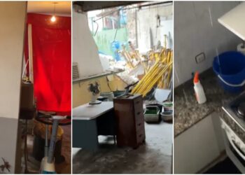 Una excavadora tira parte de su vivienda con él dentro