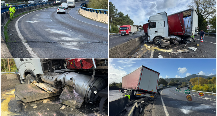 Jornada caótica (otra) en la A55: camión cruzado, vía cortada y accidentes por 800 litros de gasoil en la calzada