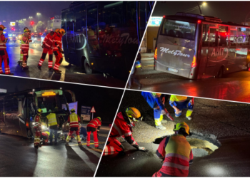 La Avenida de Madrid se hunde y atrapa a un bus con pasajeros