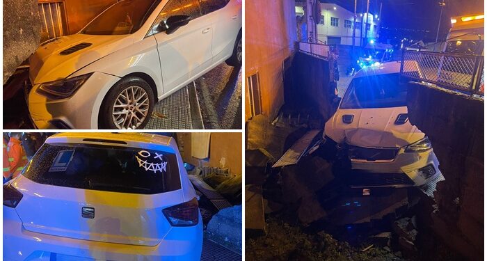 Aparatoso accidente en Vigo con un coche empotrado contra el muro de una casa