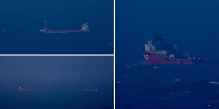 Agónico rescate en la boca de la ría de un carguero neerlandés que busca refugio tras quedar a la deriva en Portugal