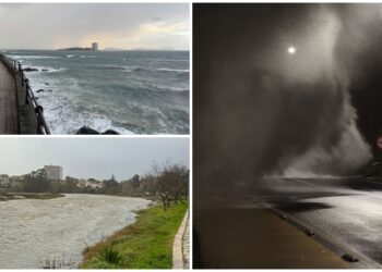 ¡Peligro por temporal! olas que cruzan carreteras y el Lagares casi desbordado: así se siente la alerta