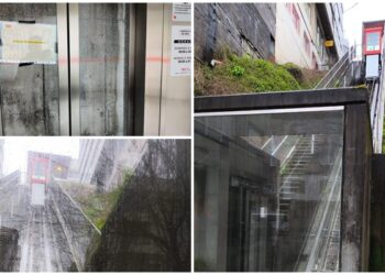 «Pendiente de reparación» y «sin fecha de finalización»: la enésima avería del pionero ascensor de Vigo Vertical