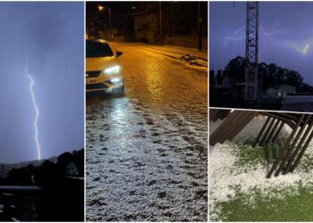Tormenta de rayos y granizo sobre Vigo: noche en vela y carreteras teñidas de blanco